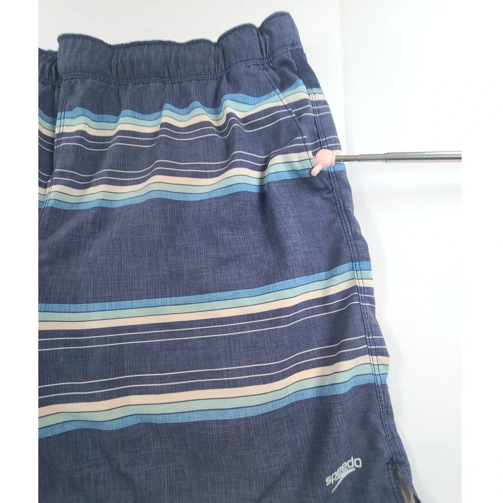 Speedo Swim Trunks Shorts Mens 2X Blue Striped Lined Resortwear Surf Summer